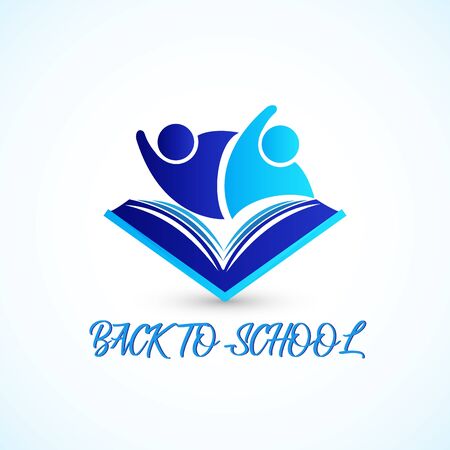Education symbol book and people students graduates friendship back to school logo icon vector web image design tamplate backgroundのイラスト素材