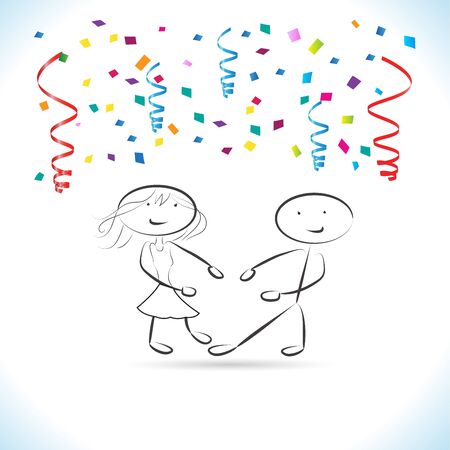 Partying confetti cartoon dancing people card vector bannerのイラスト素材