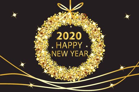 Happy new year 2020 glowing gold vector background banner template illustrationのイラスト素材