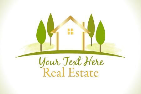 Real estate community houses with trees logo vector artwork web image design templateのイラスト素材