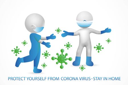 3D small white healthcare medical people working amid corona virus vector image designのイラスト素材