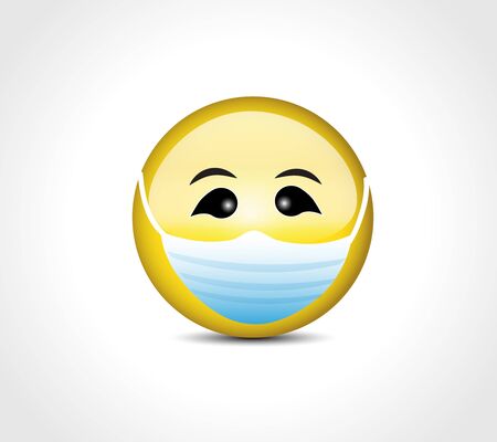 Face with mask protection for COVID 19 emoticon character button badge concept icon vector image designのイラスト素材