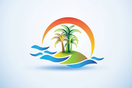 Sun palm trees waves tropical  id card vector image graphic design templateのイラスト素材