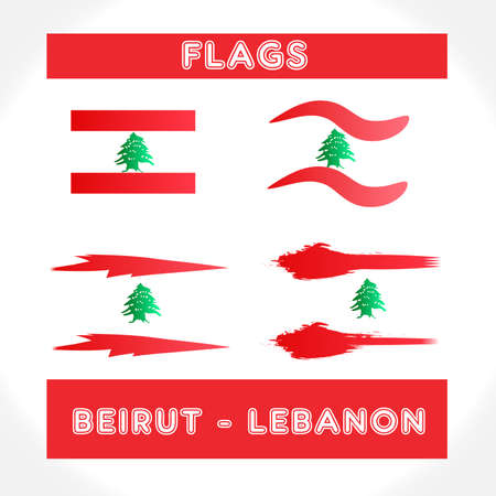 Beirut Lebanon set collection of flags sign with text words icon logo vector image red color backgroundのイラスト素材