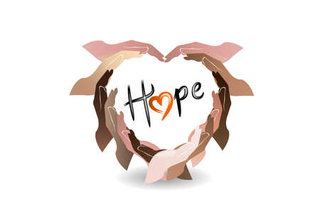 Hands love heart shape with a hope text word logo vector web image template graphic design illustrationのイラスト素材