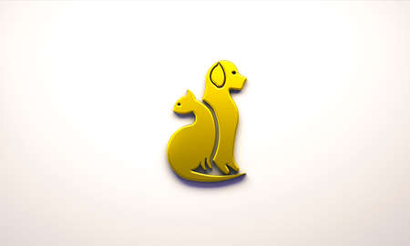 3D Logo dog and cat gold silhouettes  icon web image graphic clip art illustration white banner...