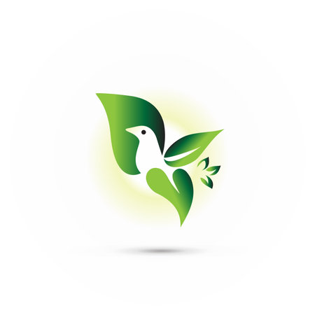 Logo bird leaf flying symbol of peace icon vector web image design templateのイラスト素材