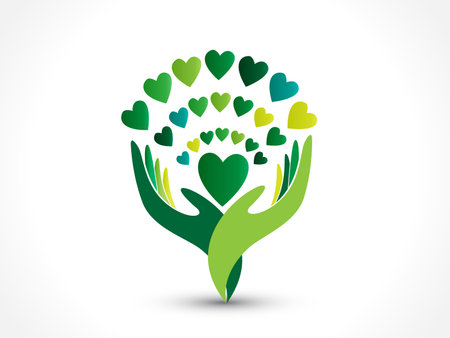 Logo tree hands and hearts ecology care symbol icon vector image graphic illustration creative designのイラスト素材