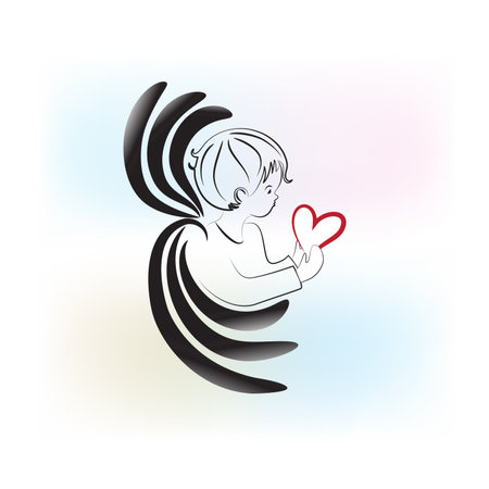 Angel child love heart and wings religion symbol logo vector templateのイラスト素材