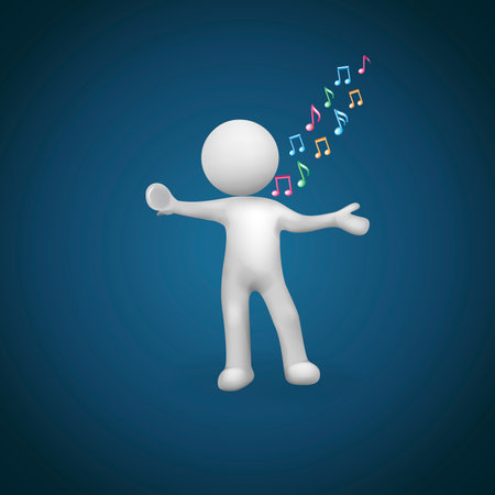 3D Small People - Singer poetry declamation fall in love music notes vector image designのイラスト素材