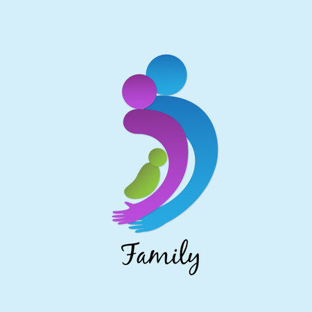 Family care unity logo symbol of  happy couple people with baby child  vector image designのイラスト素材