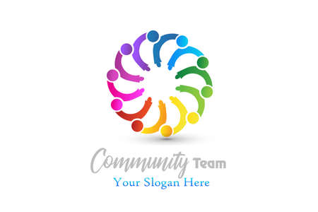 Logo community teamwork people in a hug can be a group of children working together vector image logotype id card designのイラスト素材