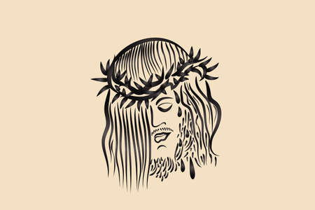Jesus Christ Passion face suffering with the thorn crown sketch logo vector image graphic illustrationのイラスト素材