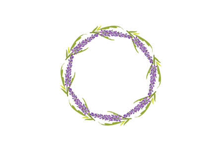 Lavender flowers wreath hand drawn design for thank you card, greeting card or invitation vector image illustration.のイラスト素材