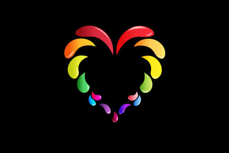 Logo beautiful love heart colorful splash drops for valentine day greetings card icon vector web image graphic illustration clip art design on black backgroundのイラスト素材