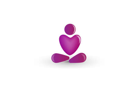 Logo yoga man love heart shape sit. Meditation concept icon vector image designのイラスト素材