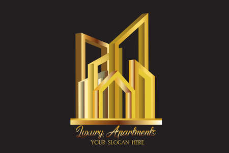 Modern Luxury Golden Buildings Real Estate Logo Vector Icon Image Designのイラスト素材