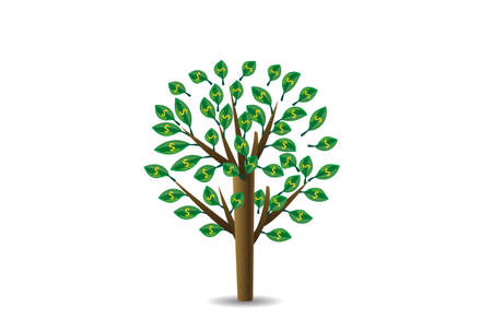 Money tree green leaf dollar bills symbol of prosperity logo vector icon lucky charmのイラスト素材