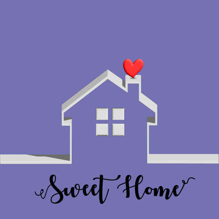 Logo real estate 3D house with a beautiful red heart and sweet home text lettering company identity business card logotype vector image design
