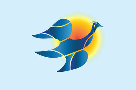 Great Blue Heron Flying. Ardea Herodius.hand drawn on sunny blue sky background vector image designのイラスト素材