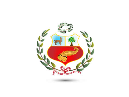 Peru wreath  shield emblem coat of arms with laurel and red ribbon celebrating 28 of July in the Independence Day of Peru Countryのイラスト素材