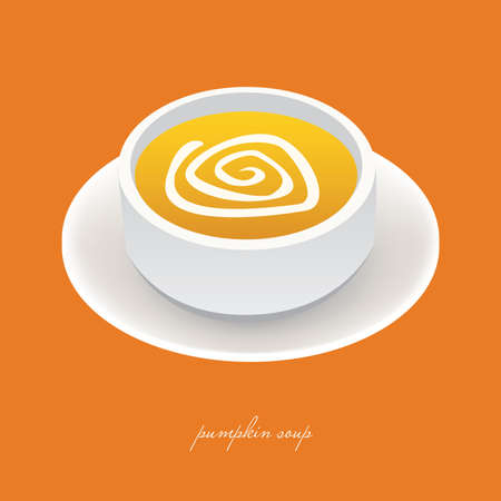 pumpkin soup in white bowl with orange backgroundのイラスト素材
