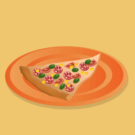 one slice of pizza on orange plateのイラスト素材