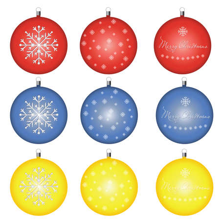 set of christmas ball - red, blue and yellowのイラスト素材