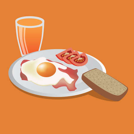 big tasty breakfast - fried egg, bacon, tomato, bread and juiceのイラスト素材