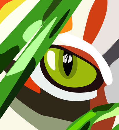 yellow cat eye behind green grassのイラスト素材