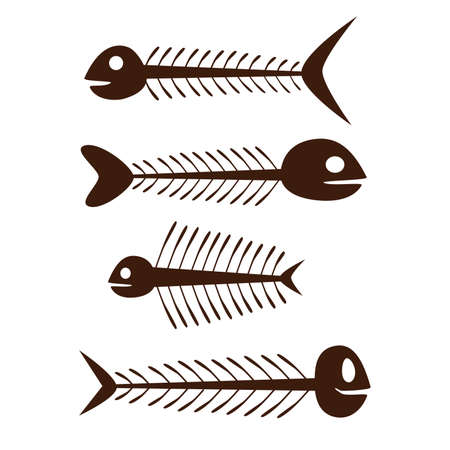 set of fish skeleton - brown on the white backgroundのイラスト素材