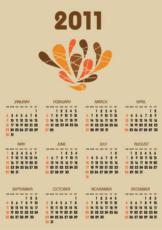 vertical calendar 2011 year with retro brown themeのイラスト素材