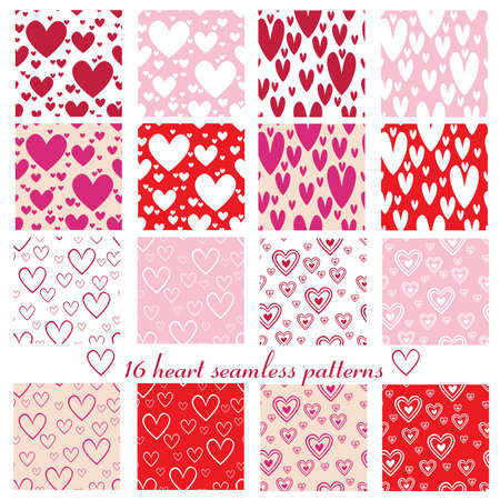 set of sixteen heart seamless patternのイラスト素材