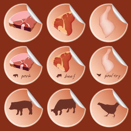 set of stickers with meat themeのイラスト素材