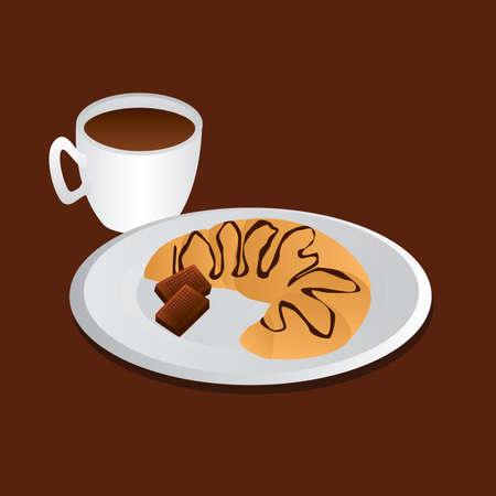 tasty breakfast - croissant, chocolate and coffeeのイラスト素材