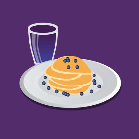 tasty breakfast - panckake with blueberry, juiceのイラスト素材