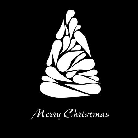 merry christmas - white christmas tree on black backgroundのイラスト素材