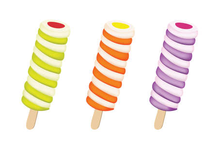 set of three ice lolly - green, orange, violetのイラスト素材