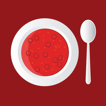 chilli soup in white bowl and spoonのイラスト素材