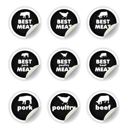 stickers set - pork, poultry, beefのイラスト素材