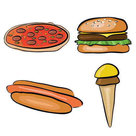 doodle set - fastfoodのイラスト素材