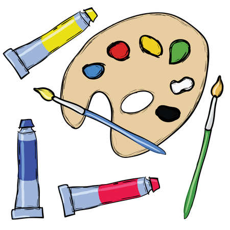 painting set - palette, brush, tube of temperaのイラスト素材