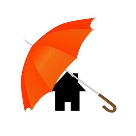 orange umbrella and black home, white backgroundのイラスト素材