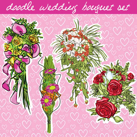 doodle wedding bouquet setのイラスト素材