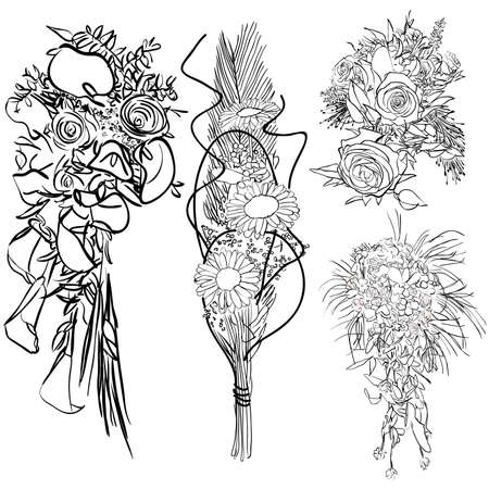 doodle wedding bouquet setのイラスト素材