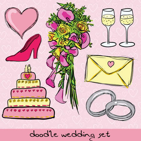 doodle wedding setのイラスト素材