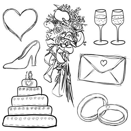 doodle wedding setのイラスト素材