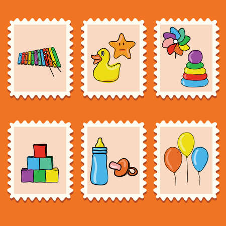 stamps collection - toys setのイラスト素材