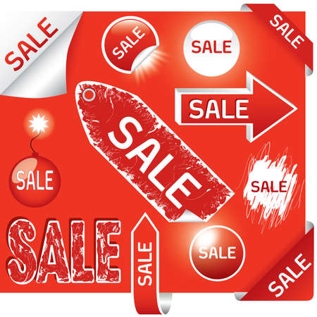 set of sale labels - red and white colors, EPS10のイラスト素材