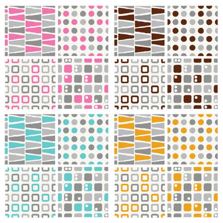 set of seamless pattern - grey with pink, brown, blue and orangeのイラスト素材
